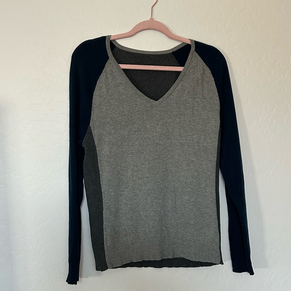 Gray and Black V-Neck Women's Top